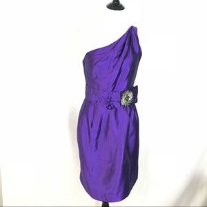 Carlisle Per Se Formal Dress One Shoulder Belted Rhinestone Purple Silk Size 6